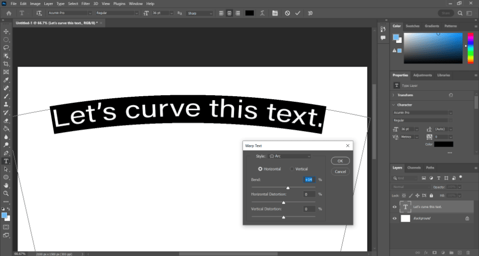Photoshop text warping options 1 2