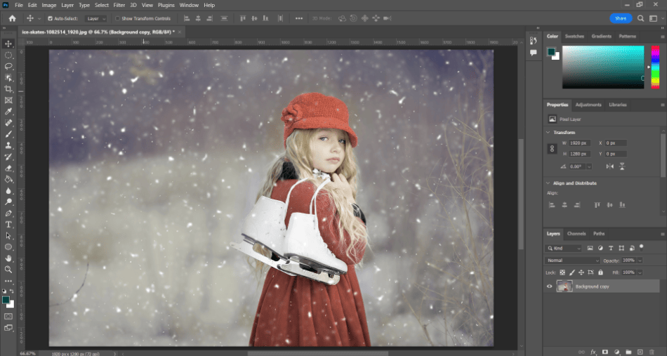 Photoshop photo of girl on new layer 