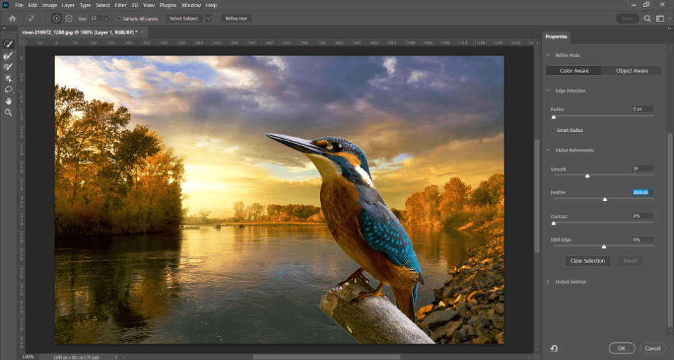 Photoshop Bird Select and Mask Feather 