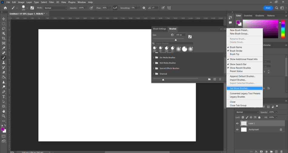 Photoshop Brushes panel for get more brushes 1