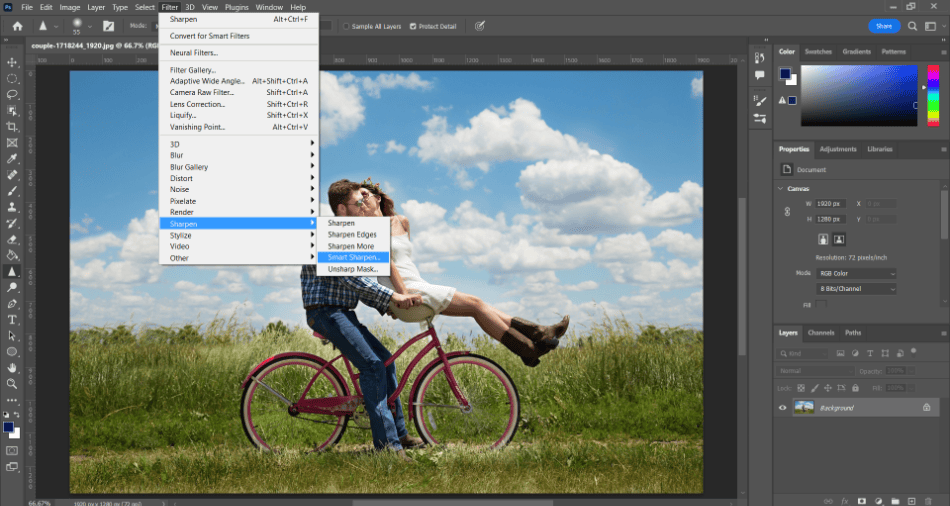 Photoshop couple on bike smart sharpen 1