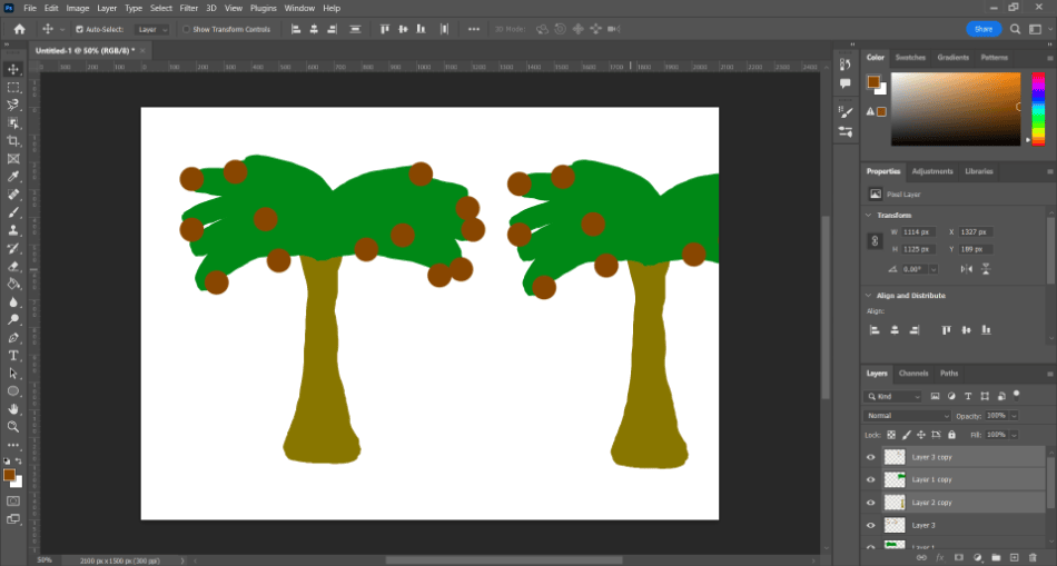 Photoshop palm tree drawing layers duplicated