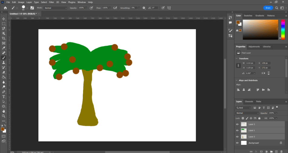 Photoshop palm tree drawing layers selected