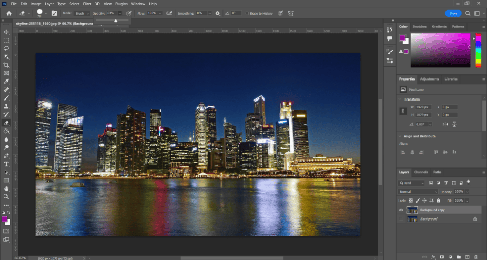 Photoshop transparent city eraser settings