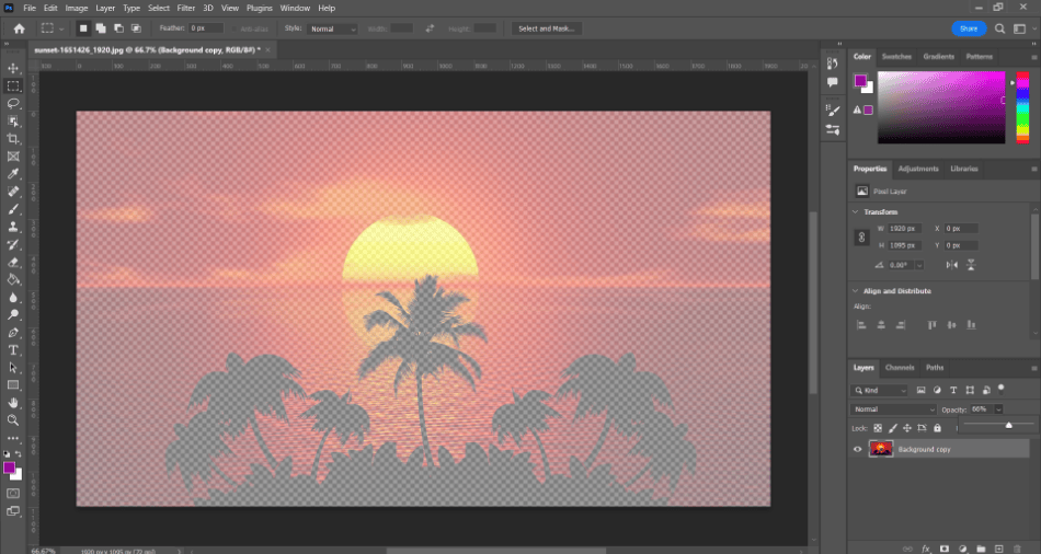 Photoshop transparent layer beach lowered opacity