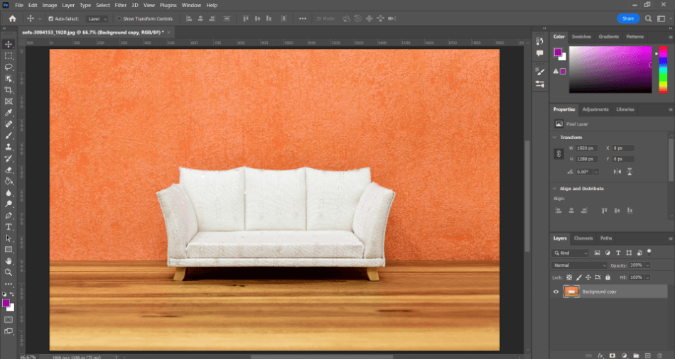 Photoshop transparent selection sofa layer duplicate