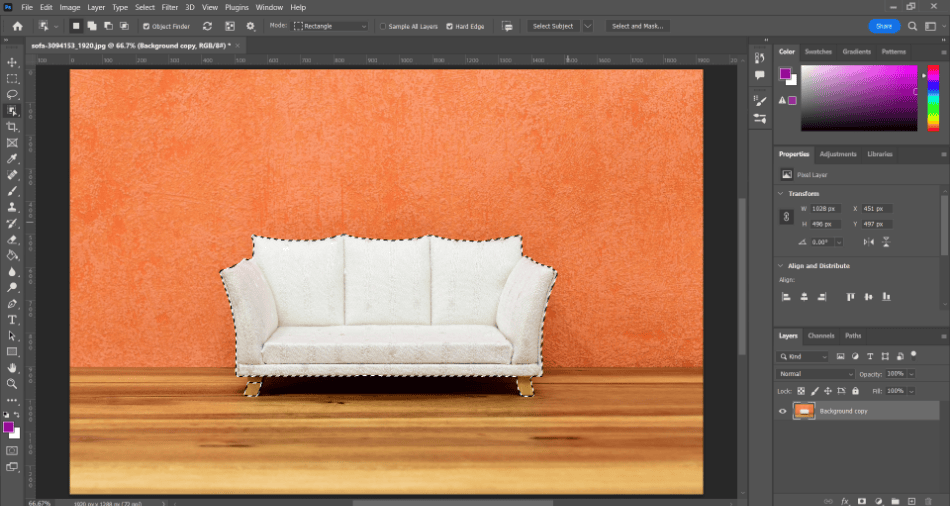 Photoshop transparent selection sofa selected