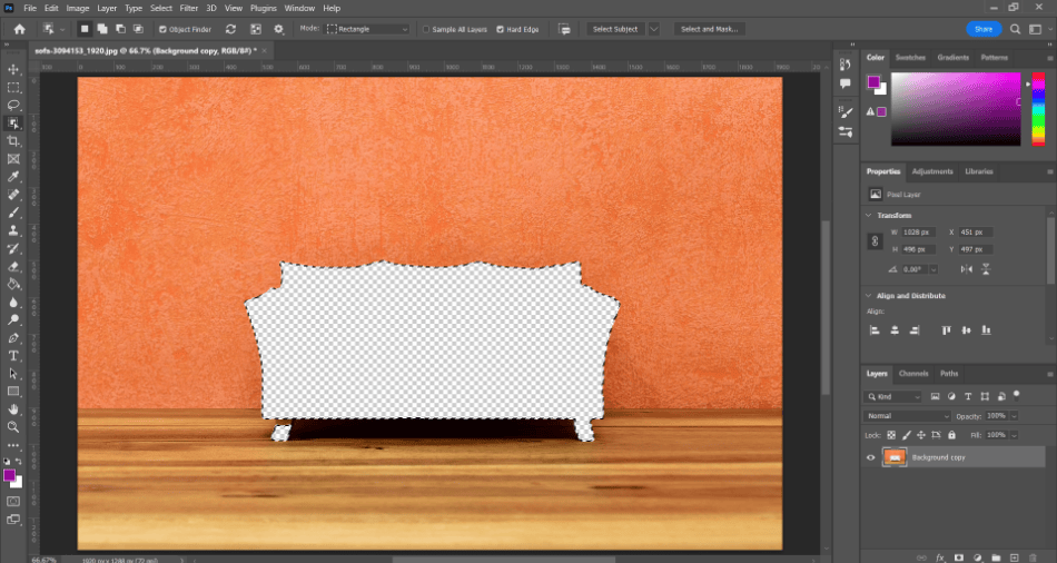 Photoshop transparent selection sofa selected deleted