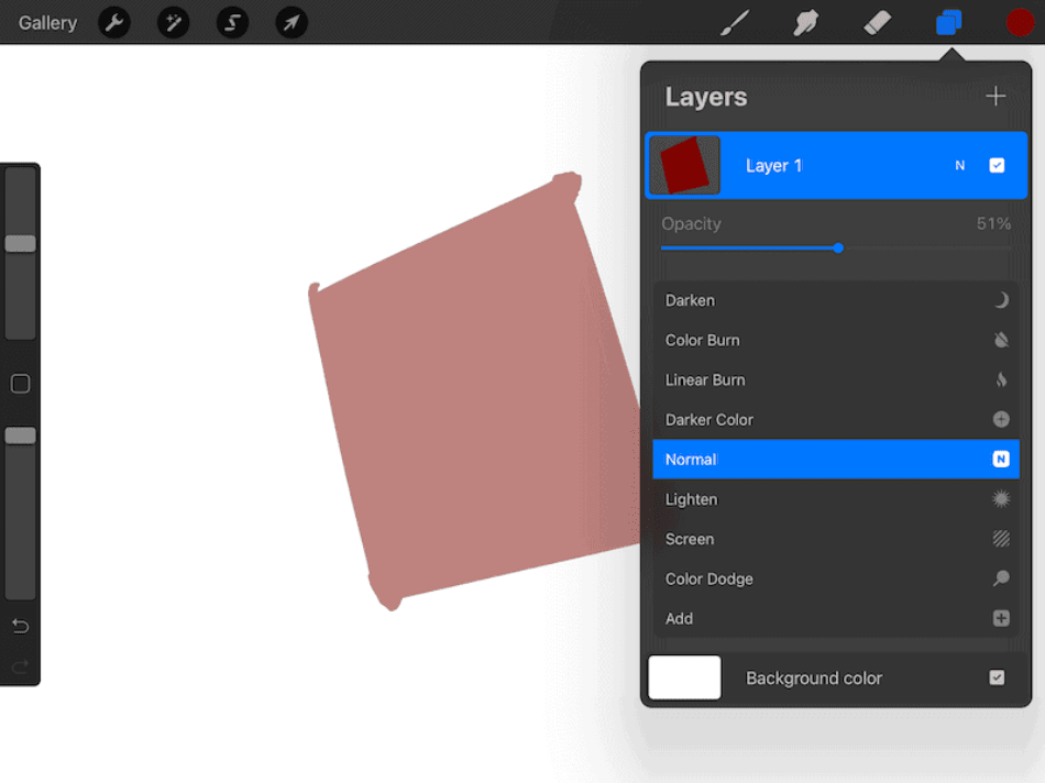 Procreate opacity settings for layers 