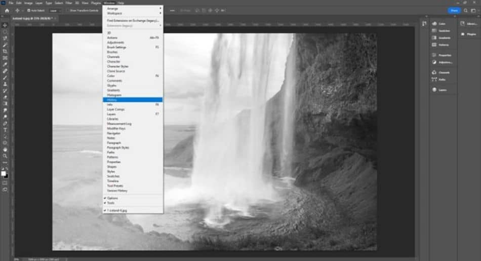 The window menu allows you to customize your Photoshop layout