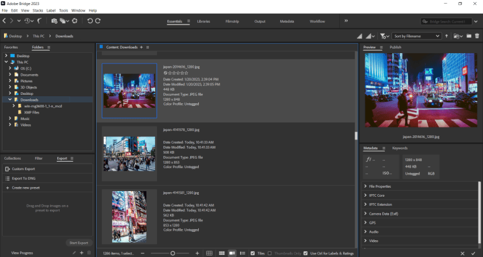 Adobe Bridge japan photos