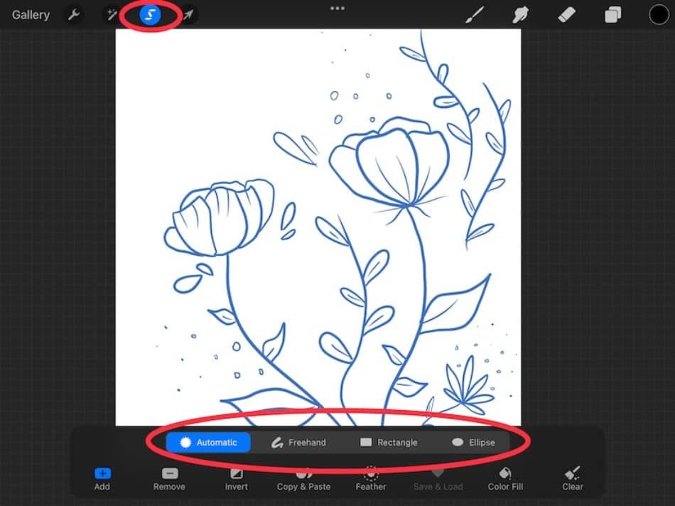 Here is where you can find the selection tools in Procreate 8