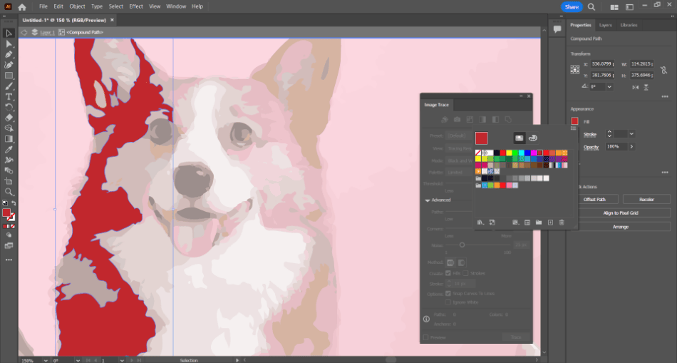 Illustrator dog image trace color change