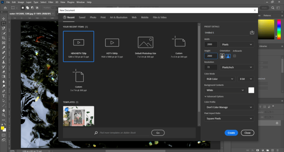 Photoshop new document for collage