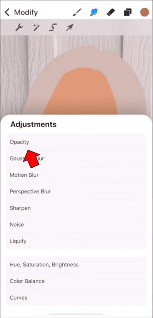 This is where you can find opacity settings in the adjustment menu 10